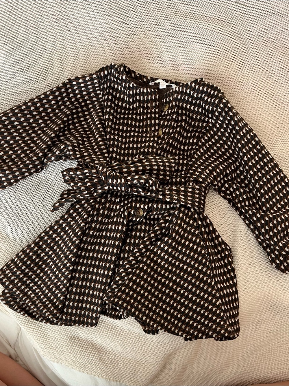 GB girls Black and Cream Patterned Belted Pea Coat